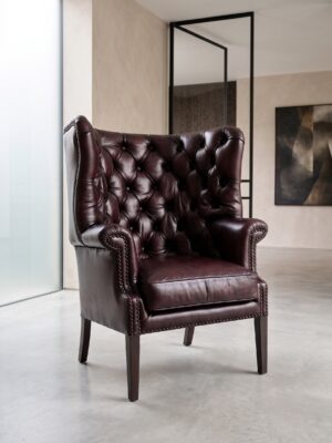 Chesterfield Sessel Ohrenbackensessel Leder Braun