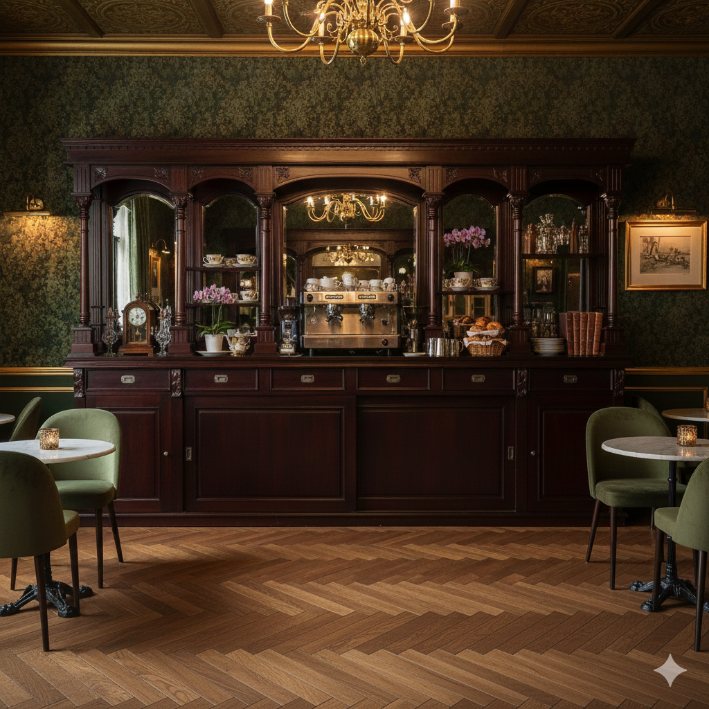 16856a Englische Bar Rückwandbuffet Mahagoni 3,60 m – Bild 2