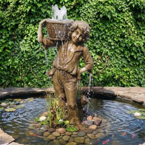 Wasserspeier Beton Junge mit Korb 1,10 m