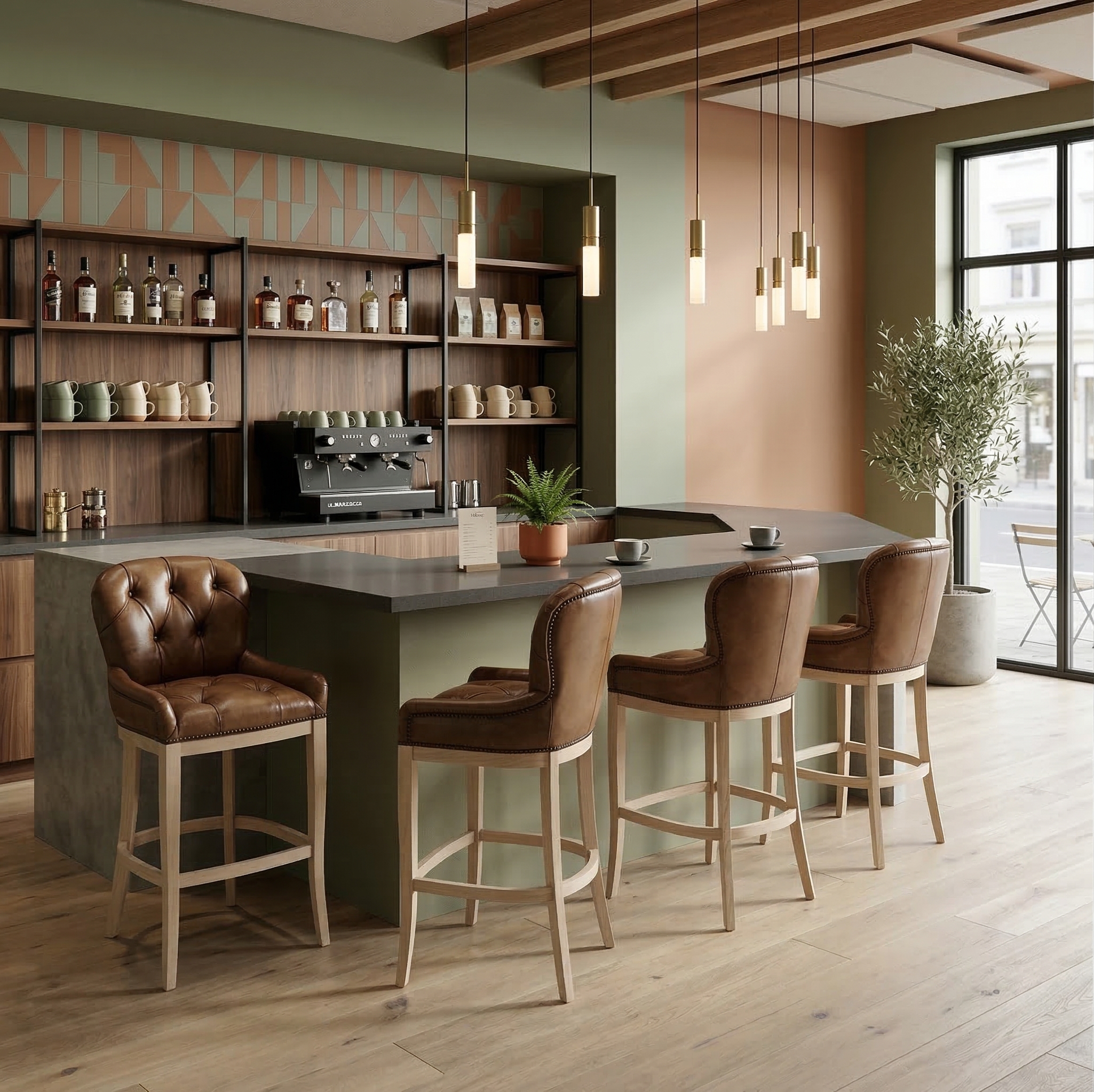 Chesterfield Barhocker Barsessel Leder Braun – Bild 2