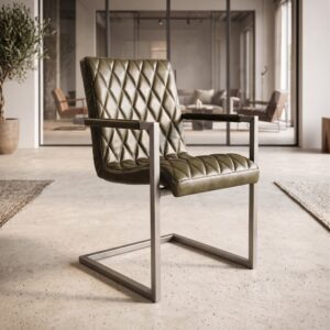 Stuhl Industrial Design Leder Olive