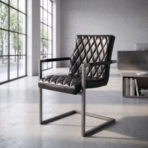 Stuhl Industrial Design Leder Schwarz
