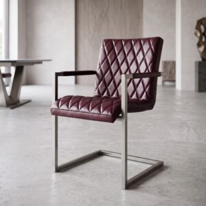 Stuhl Industrial Design Leder Bordeaux-Rot
