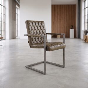 Stuhl Industrial Design Leder Hell-Olive