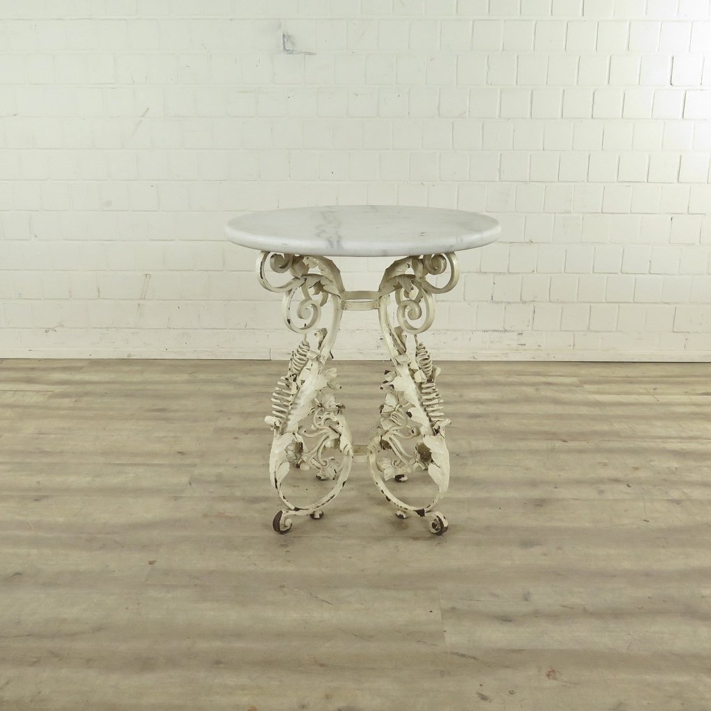 Gartentisch Tisch Altweiß Marmorplatte Ø 0,70 m – Bild 3