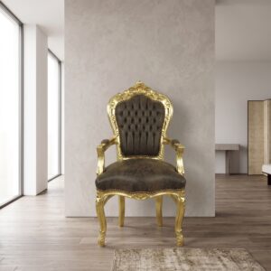 Set Barockstühle Barockstuhl Lederoptik Gold-Braun