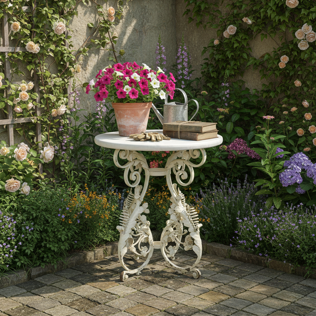 Gartentisch Tisch Altweiß Marmorplatte Ø 0,70 m – Bild 2