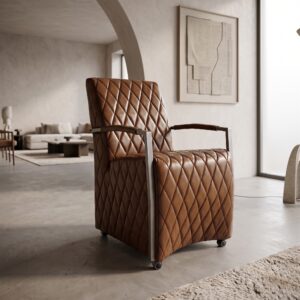 Stuhl / Sessel auf Rollen Leder Cognac