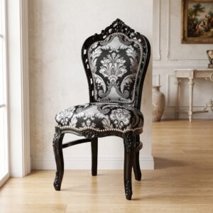 Stuhl Satin Schwarz-Silber Barockstil