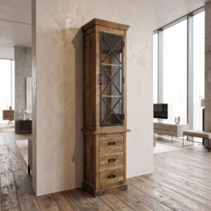 Hochschrank Vitrine Bücherschrank Mangoholz 0,55 m