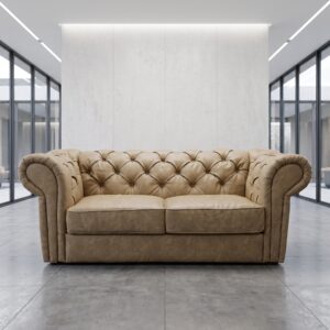 Chesterfield Sofa Couch Leder Beige 1,95 m