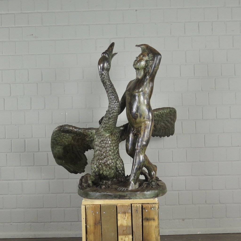 Wasserspeier Wasserspiel Putte mit Schwan Bronze 0,94 m – Bild 3