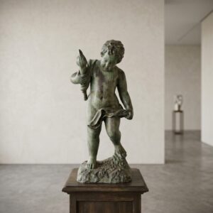 Skulptur Dekoration Putte mit Fackel Bronze 0,77 m