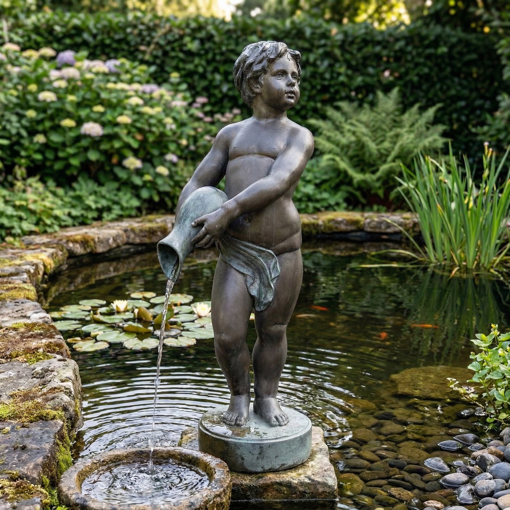 Wasserspeier Wasserspiel Putte mit Amphore Bronze 1,08 m – Bild 2