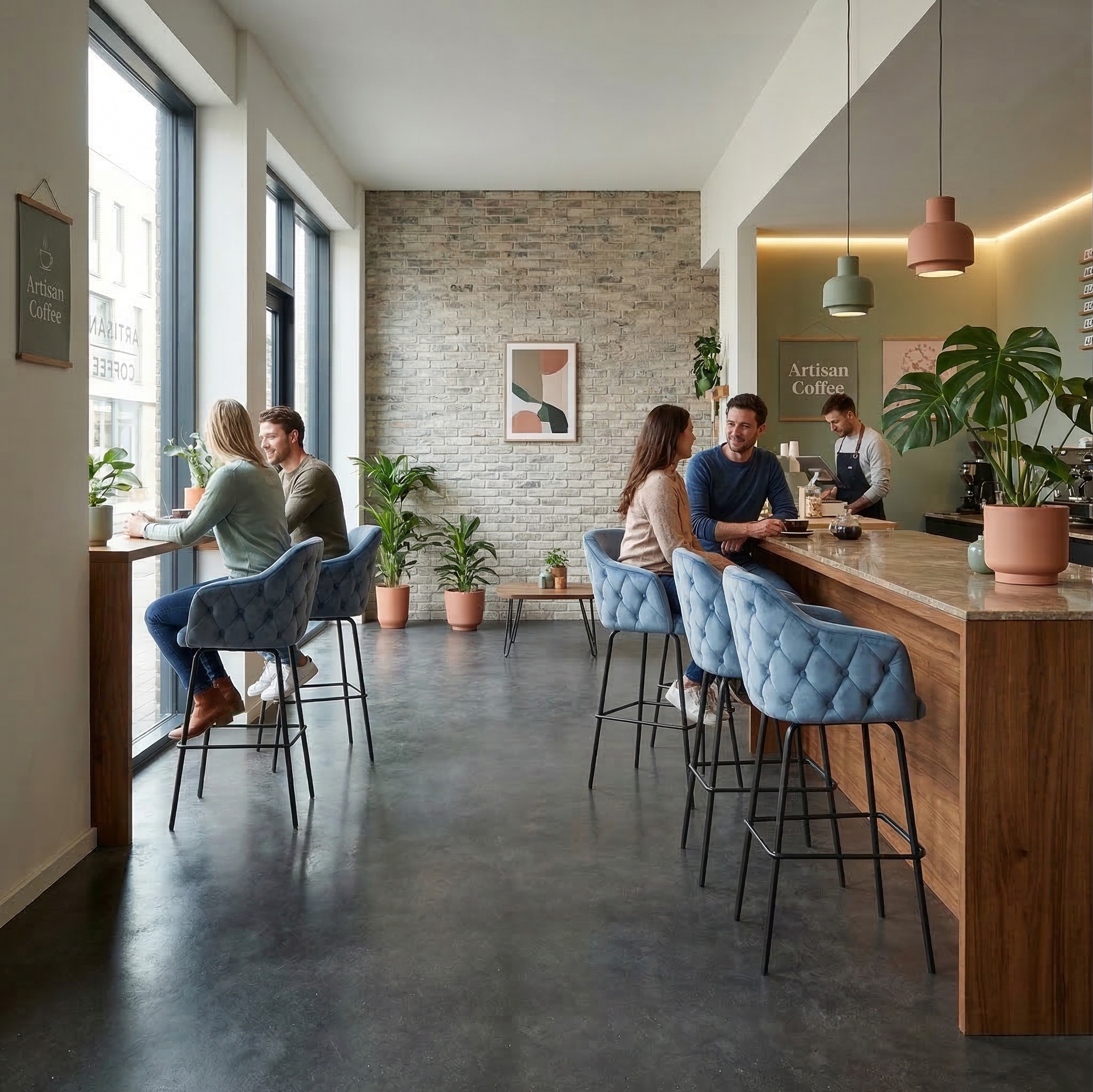 Barhocker Barstuhl Blau Velour – Bild 2