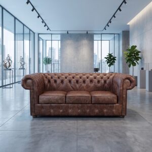 Chesterfield Sofa Couch Leder Antikbraun 2.00 m