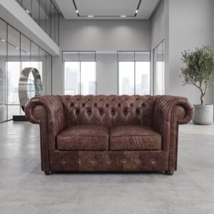 Chesterfield Sofa Couch Leder Antikbraun 1,56 m