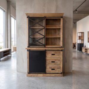 Bücherschrank Vitrine Mangoholz 1,20 m