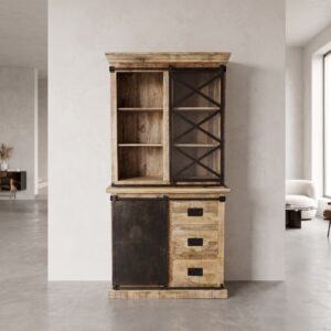 Bücherschrank Vitrine Mangoholz 1,00 m