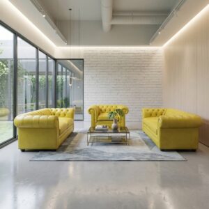 Chesterfield Couchgarnitur Gelb 3-2,5-1 Leder