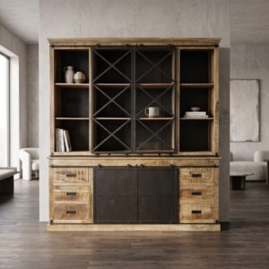 Bücherschrank Vitrine Mangoholz 2,00 m