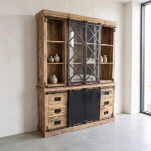 Bücherschrank Vitrine Mangoholz 1,70 m