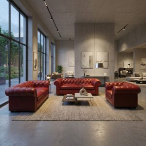 Chesterfield Couchgarnitur Rot 3-2,5-1 Leder