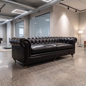 Chesterfield Sofa Couch Leder Schwarz 2.40 m
