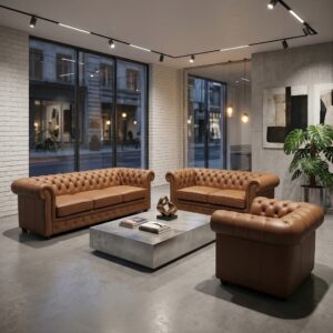 Chesterfield Couchgarnitur Cognac 4-2-1 Leder