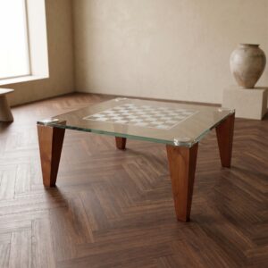 Spieltisch Schachbrett Glas Kirschbaum 1,00 m x 1,00 m