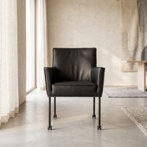Retro Design Stuhl Esszimmerstuhl Schwarz Leder