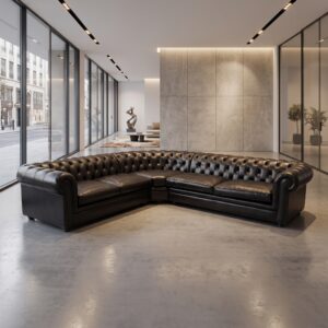 Chesterfield Couch Ecksofa Eckcouch Leder Schwarz 2,75 m x 2,90 m