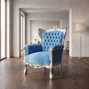 Mini Barocksessel Königssessel Blau-Silber