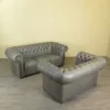 Chesterfield Couchgarnitur Grau 3-2 Leder