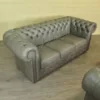 Chesterfield Couchgarnitur Grau 3-2 Leder – Bild 3