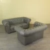 Chesterfield Couchgarnitur Grau 3-2 Leder – Bild 4