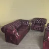 Chesterfield Couchgarnitur Rot-Braun 3-2-1 Leder – Bild 2