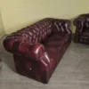 Chesterfield Couchgarnitur Rot-Braun 3-2-1 Leder – Bild 3