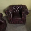 Chesterfield Couchgarnitur Rot-Braun 3-2-1 Leder – Bild 4