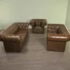 Chesterfield Couchgarnitur Cognac 3-2-1 Leder – Bild 4