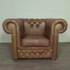 Chesterfield Sessel Leder Mocca – Bild 3