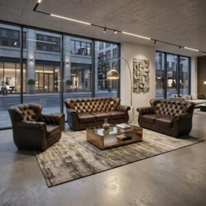 Chesterfield Couchgarnitur Dunkelbraun 3-2-1 Leder