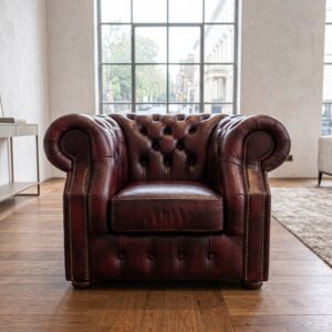 Chesterfield Sessel Leder Rot-Braun