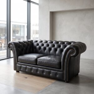 Chesterfield Sofa Couch Leder Anthrazit 1,85 m