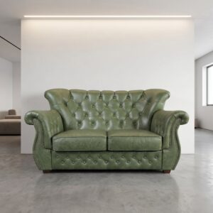 Chesterfield Sofa Couch Leder Lindgrün 1,60 m