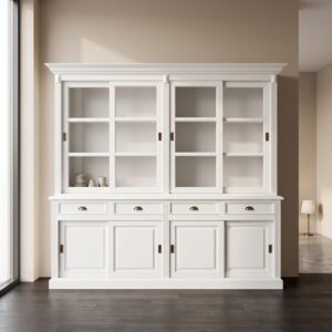 Geschirrschrank Vitrine 2,33 m Massivholz Weiß