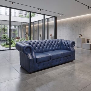 Chesterfield Sofa Couch Leder Blau 2,07 m
