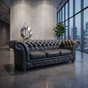 Chesterfield Sofa Couch Leder Anthrazit 2,30 m