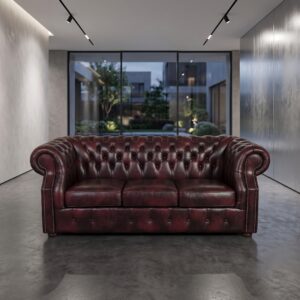 Chesterfield Sofa Couch Leder Rot-Braun 2,07 m