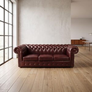 Chesterfield Sofa Couch Leder Rot-Braun 2,20 m